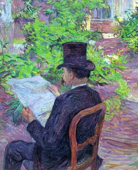 Henri De Toulouse-Lautrec : Desire Dihau Reading a Newspaper in the Garden